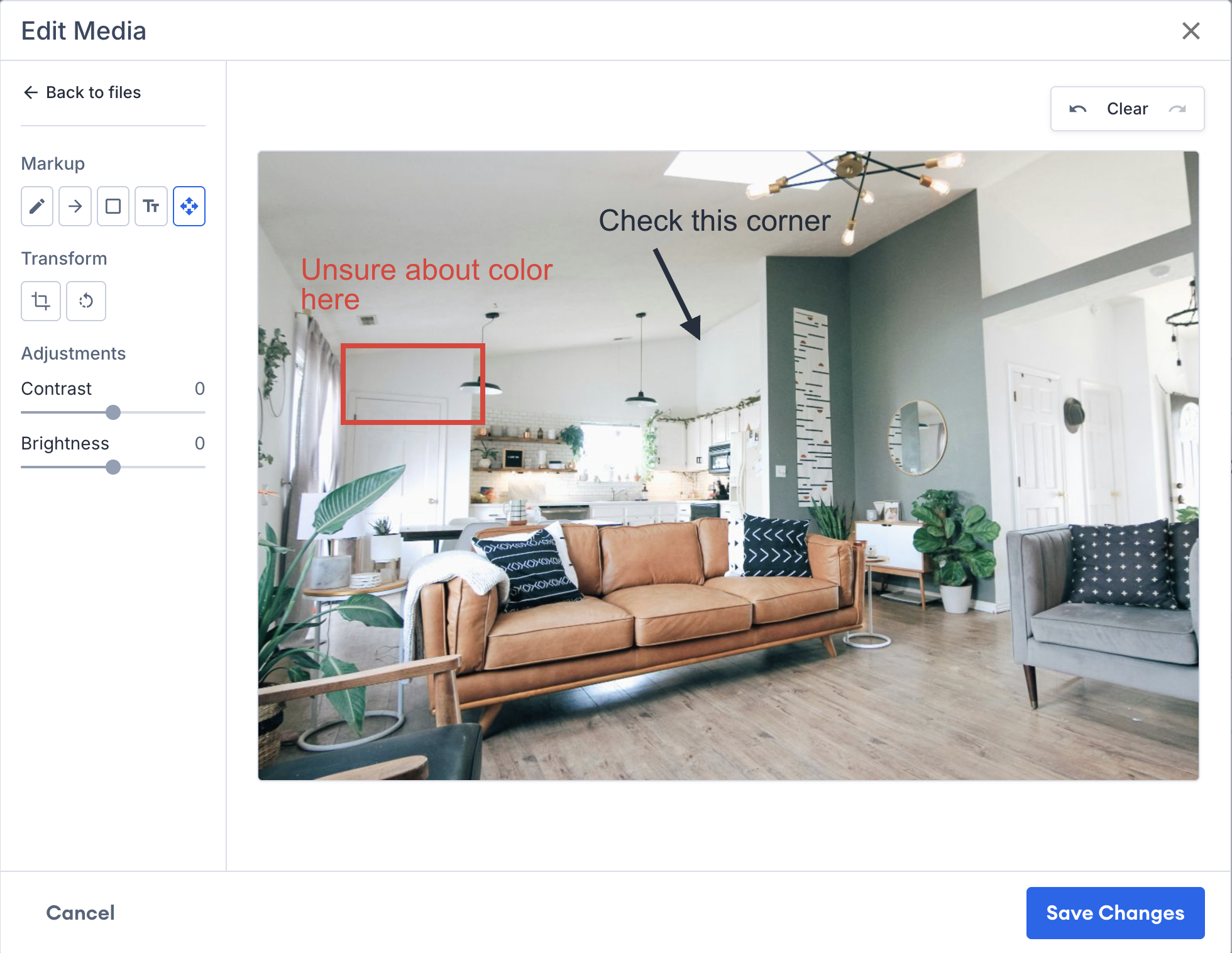 Image editor showing annotation, crop, and adjustment tools