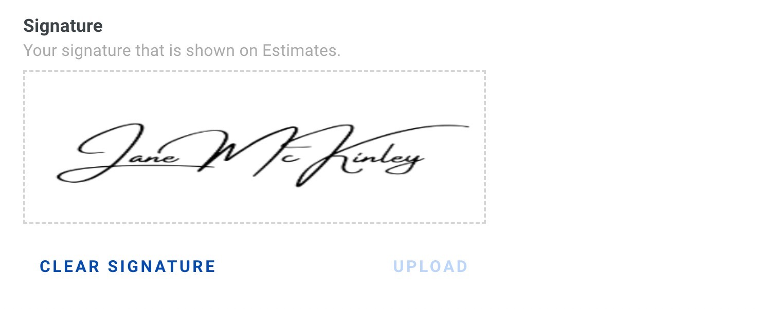 Screenshot showing the signature drawing and upload area in Your Profile