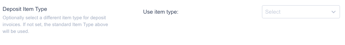 Screenshot showing the deposit item type selection for QuickBooks deposit invoices