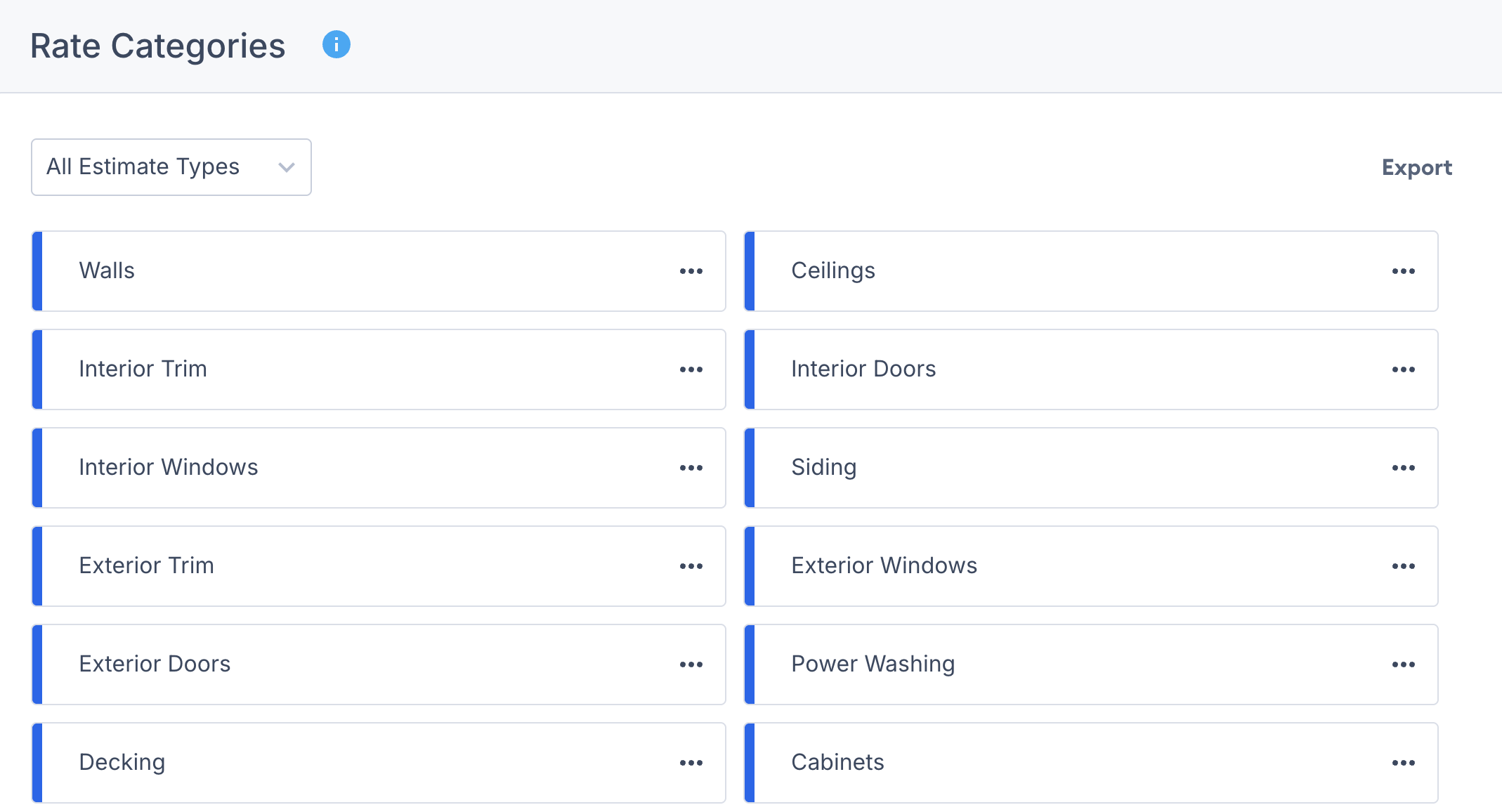 Screenshot showing the Rate Categories section with grouped production rates