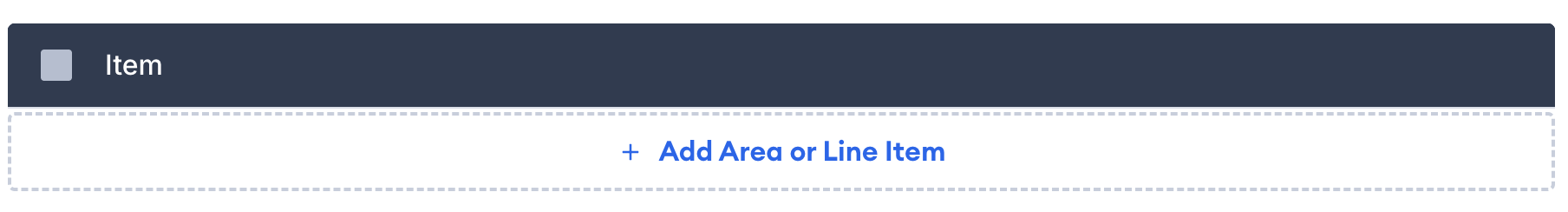 Screenshot showing the Add Area or Line Item button on the estimate