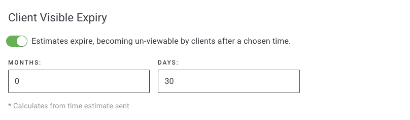 Screenshot showing the Client Visible Expiry settings with enable checkbox and expiry period configuration
