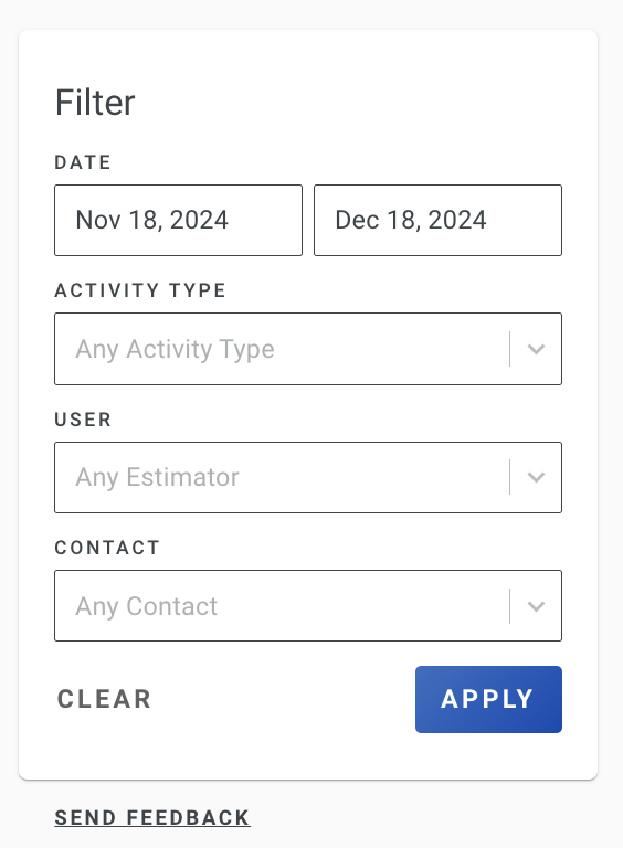 Screenshot showing the Filters section for the All Activity Report with options to set reporting parameters