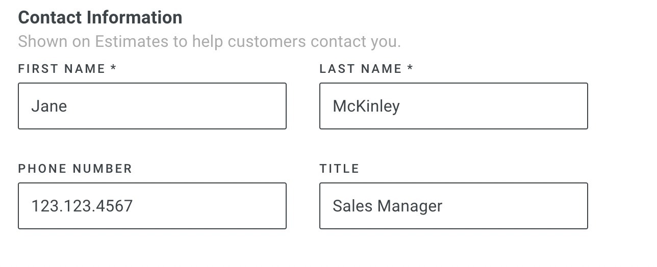 Screenshot showing the contact information fields for name, phone number, and title