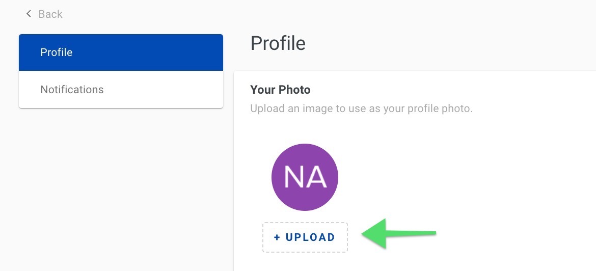 Screenshot showing the profile picture upload button in Your Profile
