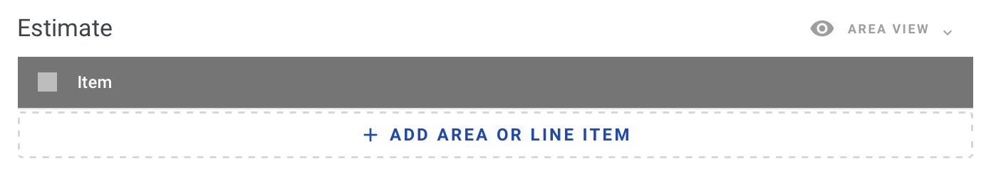 Screenshot showing the Add Area or Line Item button on the estimate