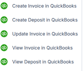 Screenshot showing the Send menu options to view or update QuickBooks invoices from PaintScout