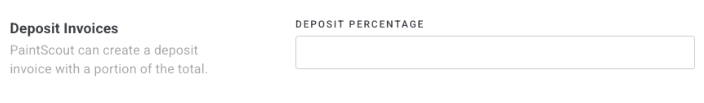 Screenshot showing the deposit invoice settings with customizable percentage amount for QuickBooks