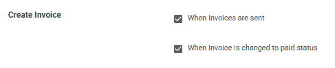 Screenshot showing the invoice creation settings for the Xero integration