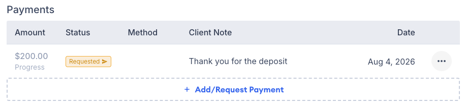 Screenshot showing the three-dot menu button on a pending payment request