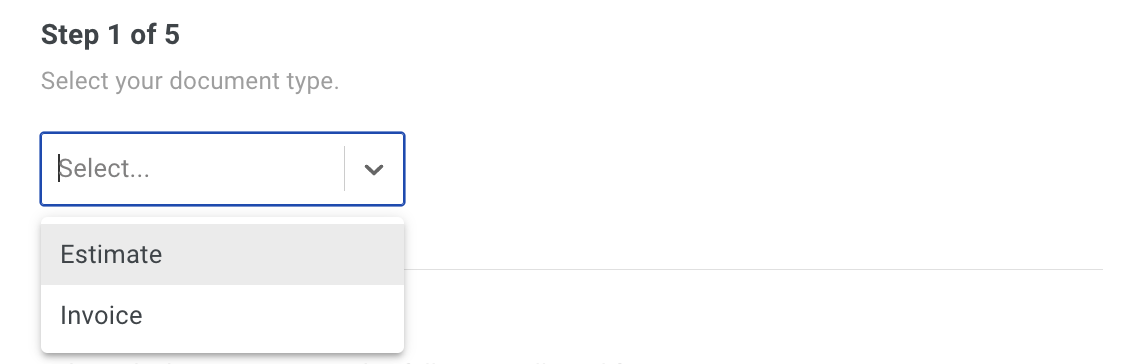 Screenshot showing the Document Type dropdown to select estimate or invoice for the follow-up