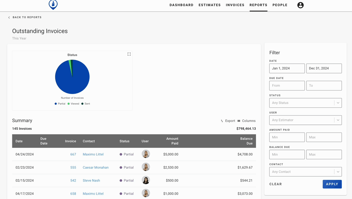 Screenshot showing the expand button on an invoice graph to reveal more detailed information