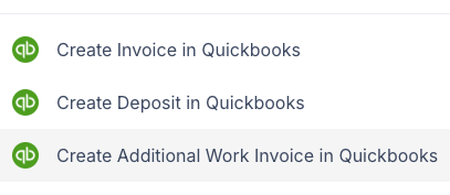 Screenshot showing the Send menu with the option to send additional work items to QuickBooks