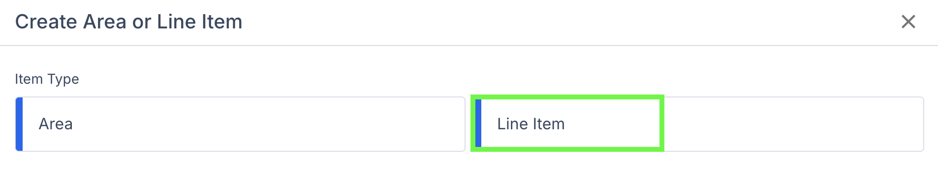 Screenshot showing the Line Item option selected from the add menu