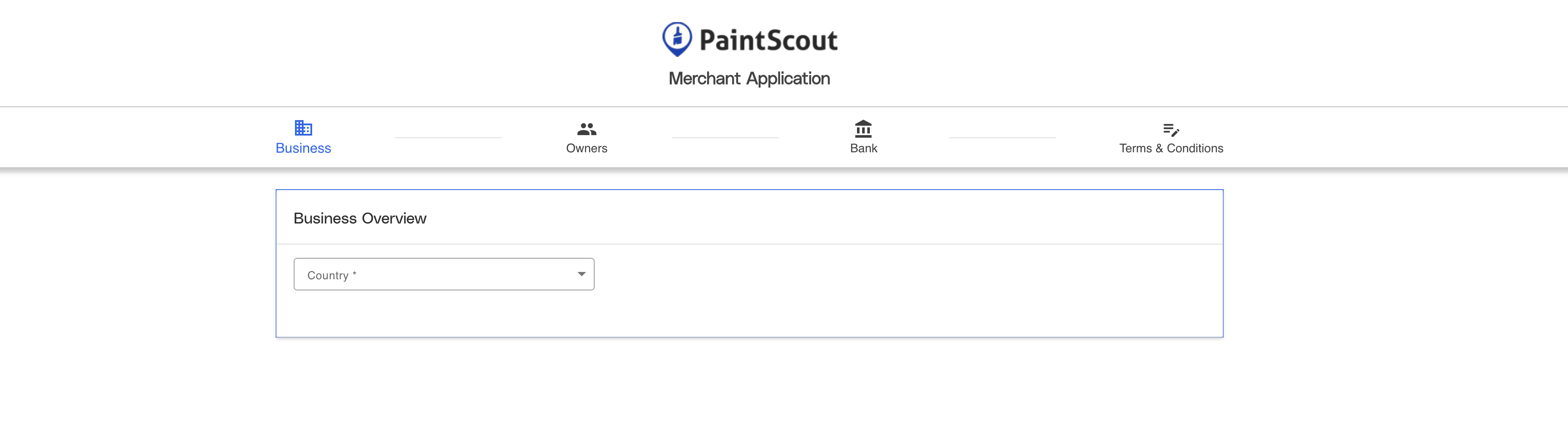 Screenshot showing the PaintScout Payments application form to fill in and submit