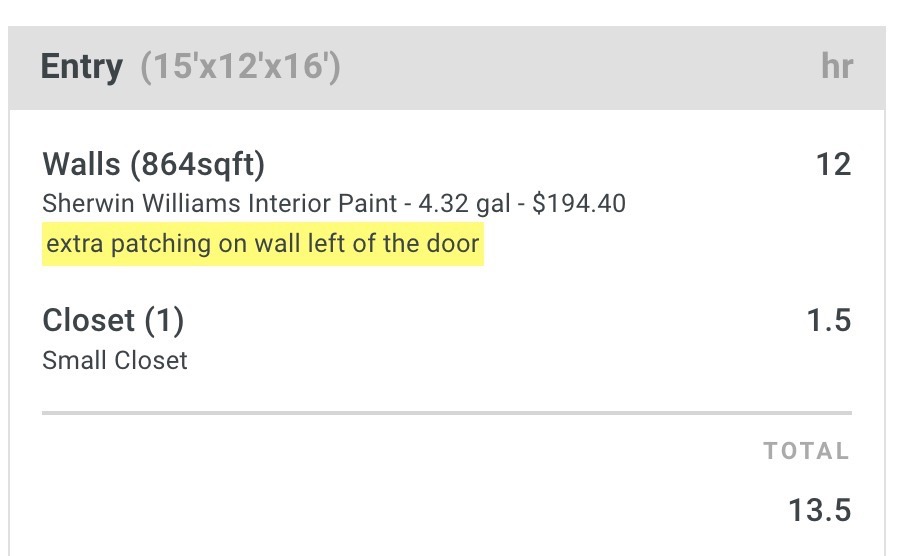 Screenshot showing crew notes highlighted in yellow on the work order