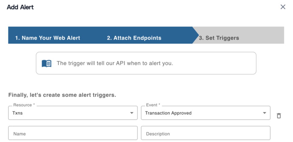 Screenshot showing the webhook configuration resource and event settings for PaintScout Payments