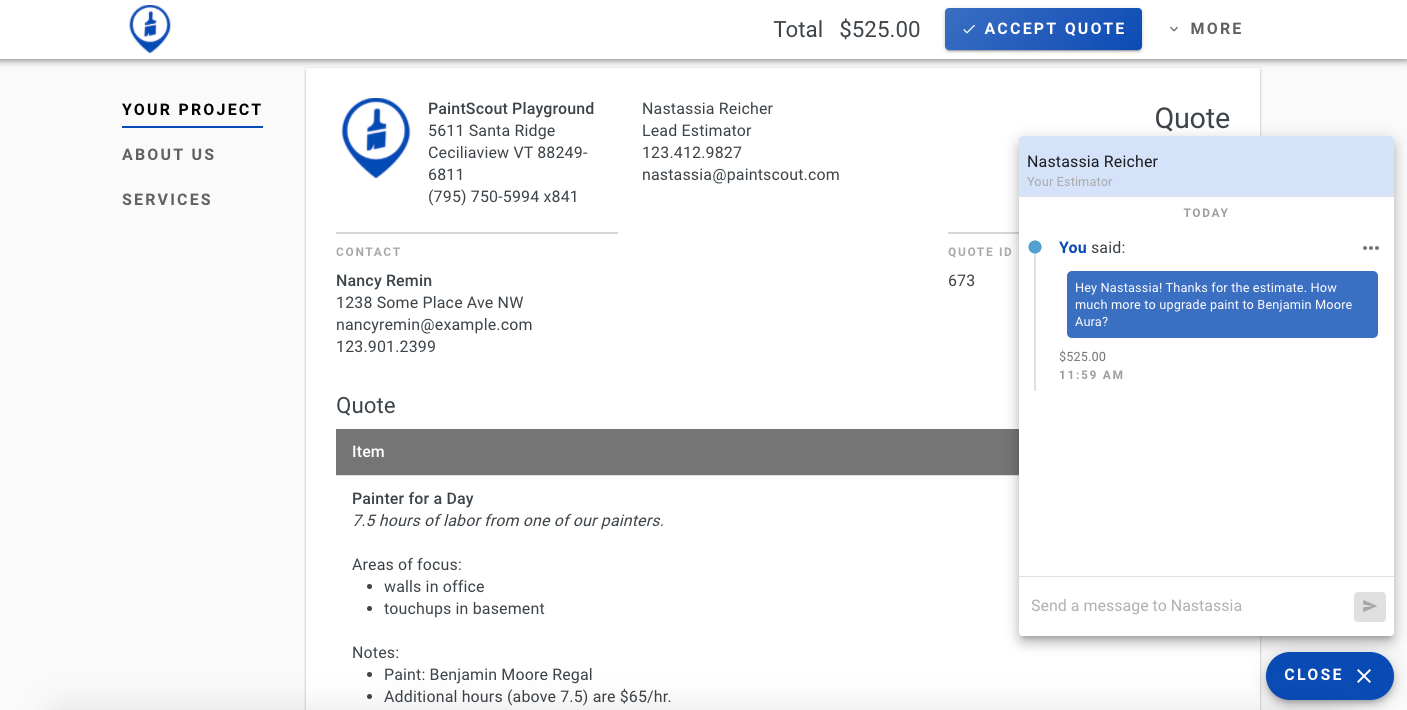Screenshot showing the email notification received when a client sends a chat message