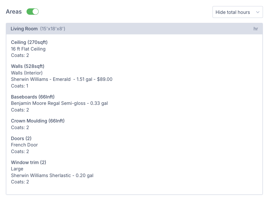 Screenshot showing a work order with the Hide all hours option applied, with no hours visible